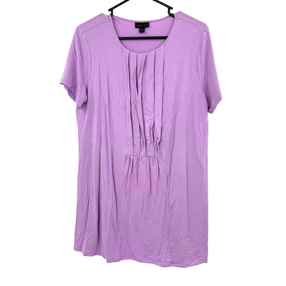 J. Jill Size Medium Tall Short Sleeve Blouse Top Shirt Purple Pleated Neck